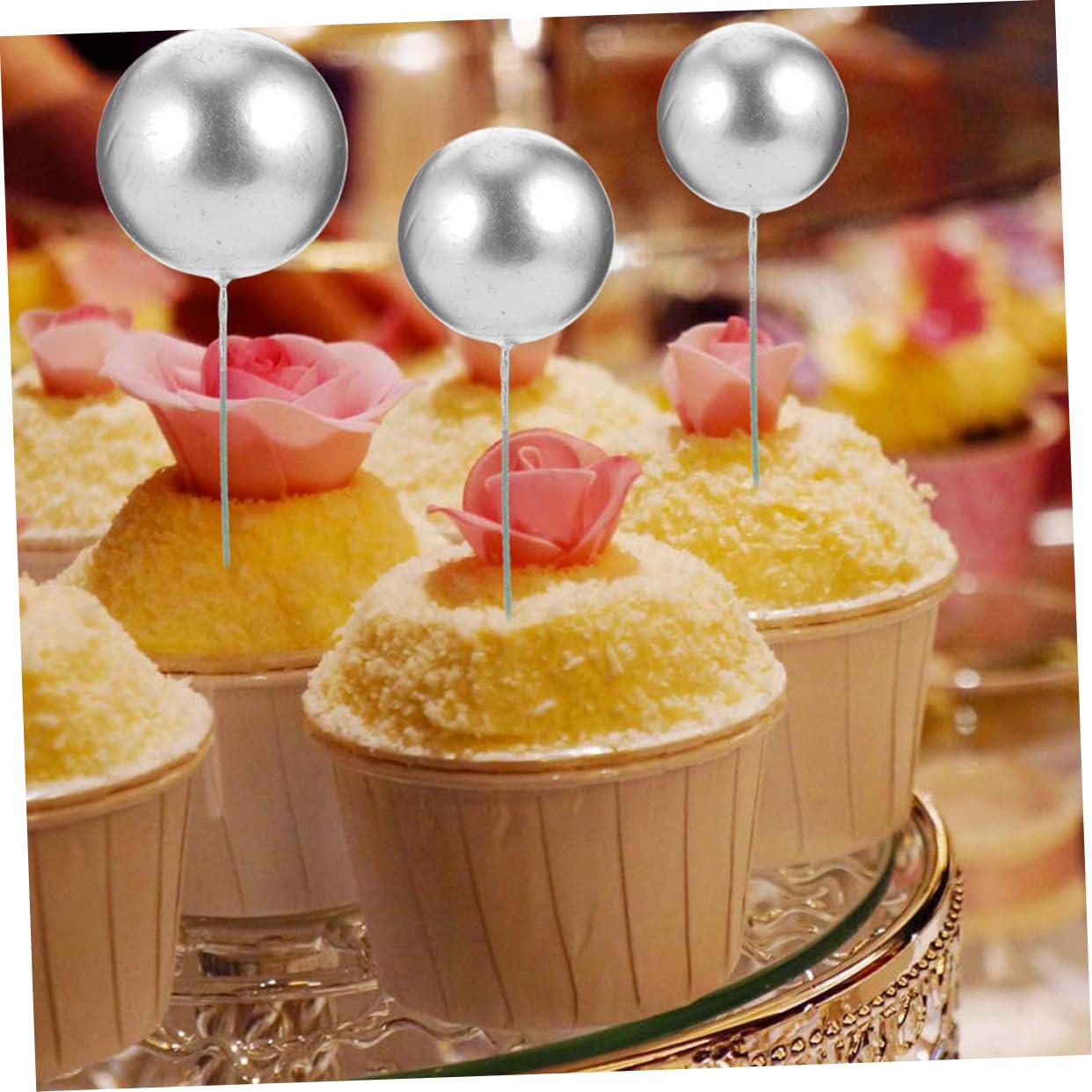 ABOOFAN 120pièces Décorations De Gâteau Boules Argentées Et Dorées pour Anniversaires Et Mariages Ornements Légers Et Attrayants pour Gâteaux Et
