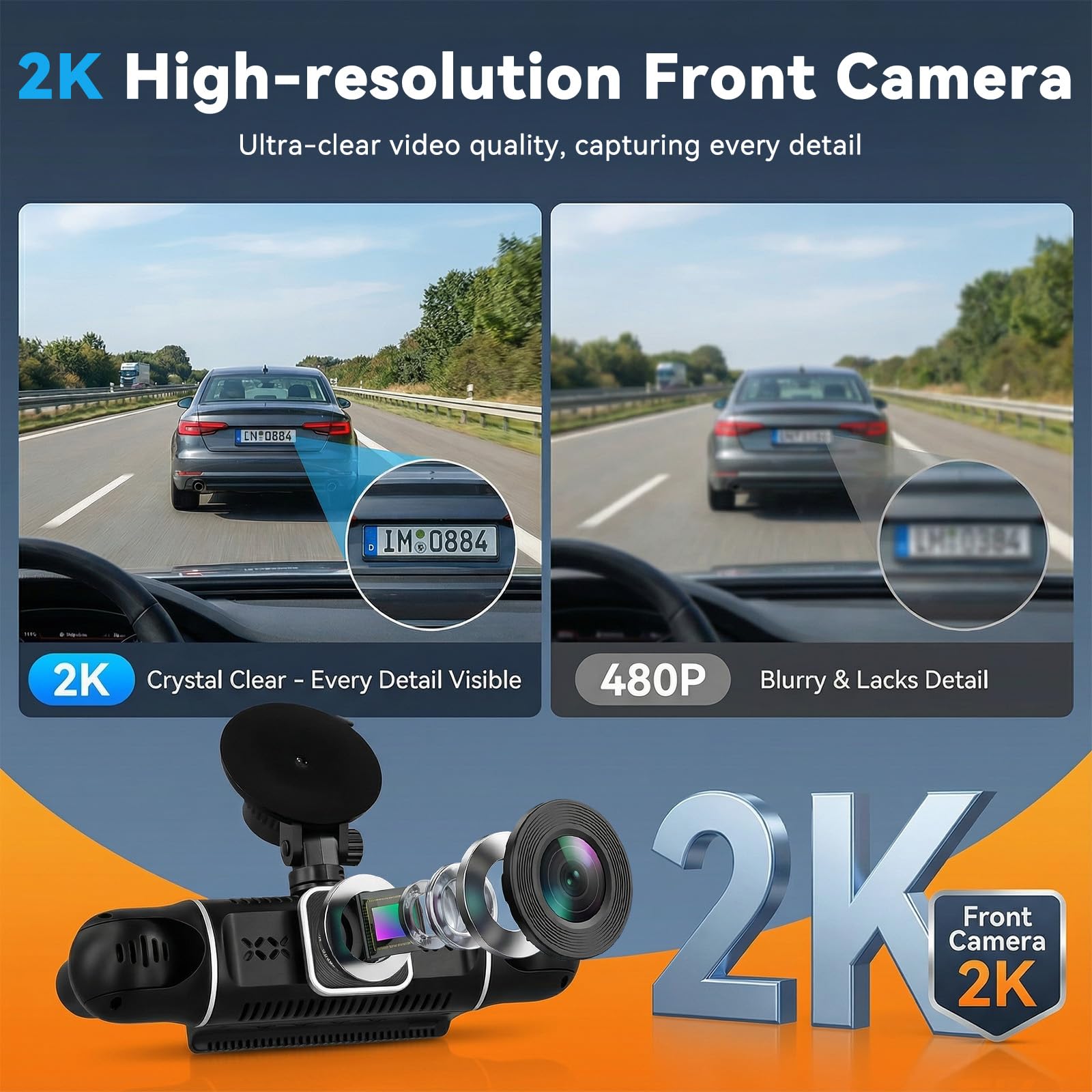 SIXWIN 2K Dash CAM 360° para Coche, 4 Cámaras Full HD 1080P, Pantalla IPS 3", WiFi y App, Sensor G, Vigilancia Estacionamiento, Visión Nocturna, Grabación en Bucle, Incluye Cámara Trasera