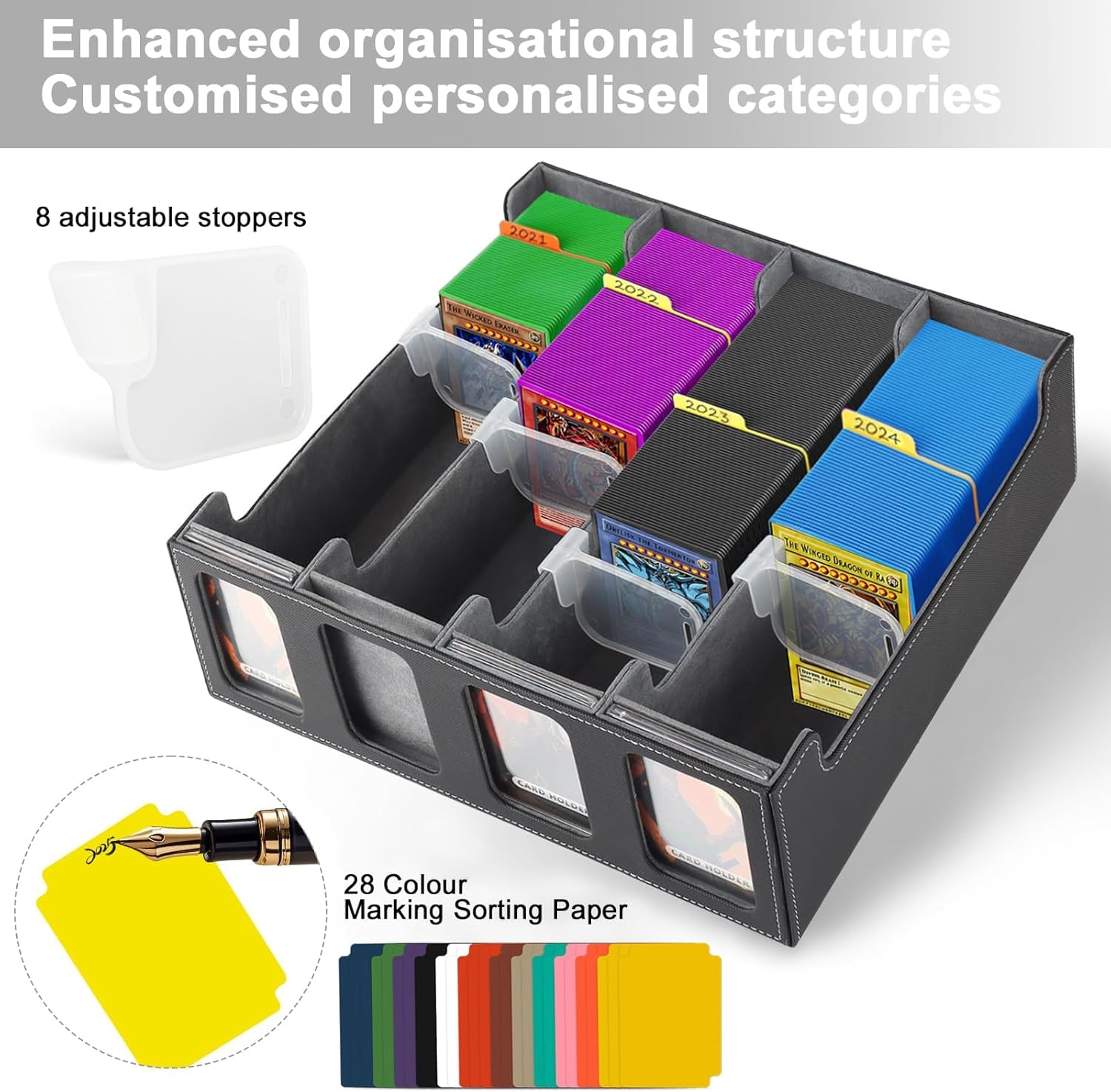 Caja de almacenamiento para más de 2400 tarjetas, caja de almacenamiento de tarjetas para Commander Display,MTG TCG Box con 8 separadores de tarjetas ajustables, para Magic PTCG Sports Cards