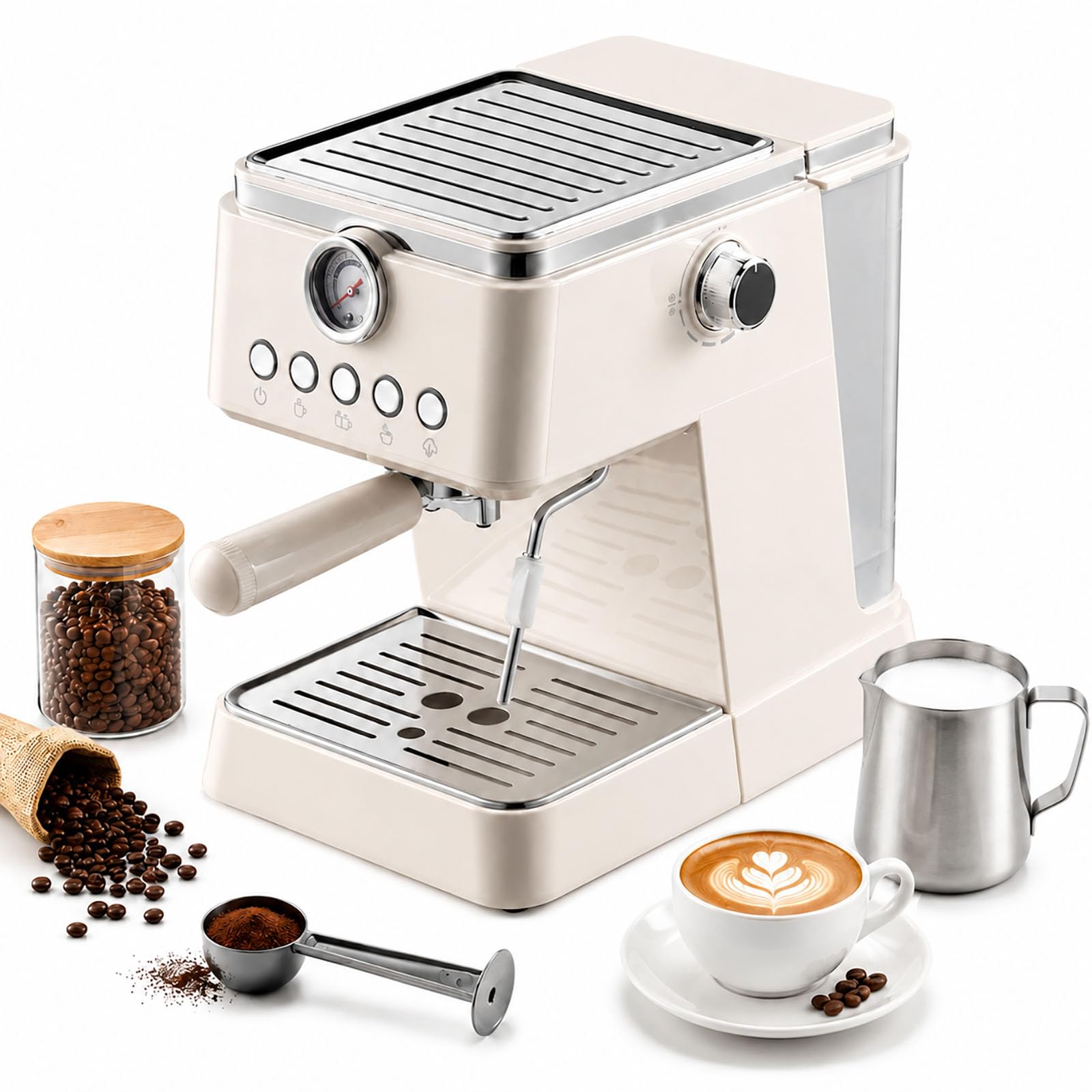 Ekspres do kawy z 18 stopniami młynka, 20 barów, pojemność 3,5 l | Regulowany ruch (20–99 ml) i temperatura (86–95 ℃), spieniacz do mleka, do Latte Cappuccino(white)