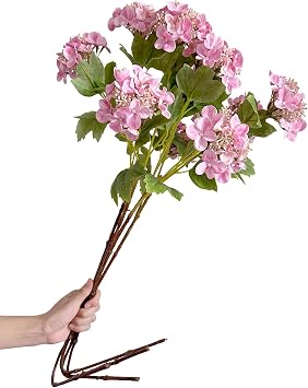 Artificial Hydrangea Silk Flowers Bouquet Stunning Hand Touch Resilient Perennial Flora Shrub for Outdoor Indoor Wedding Christmas Home Decor 32.6inch, Pink