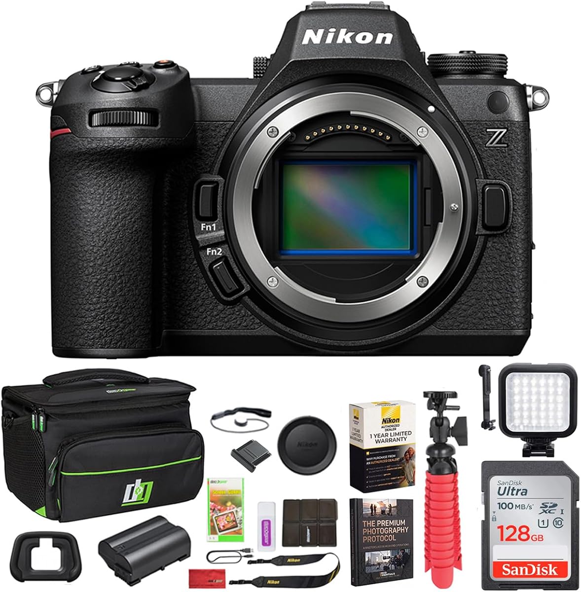 Nikon Z6III Full Frame Mirrorless FX 6K Interchangeable Lens Camera Body 1890 Bundle with Deco Gear Photography Bag + Extra Battery + LED + 64GB Card + Software Kit and Accessories