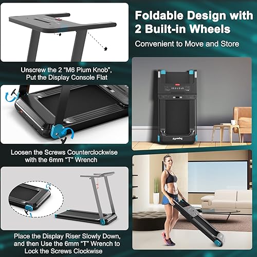 Miniatura 4 de GYMAX Cinta de correr plegable, máquina de correr inteligente con control de aplicación, monitor LED y soporte ajustable para dispositivos, cinta de