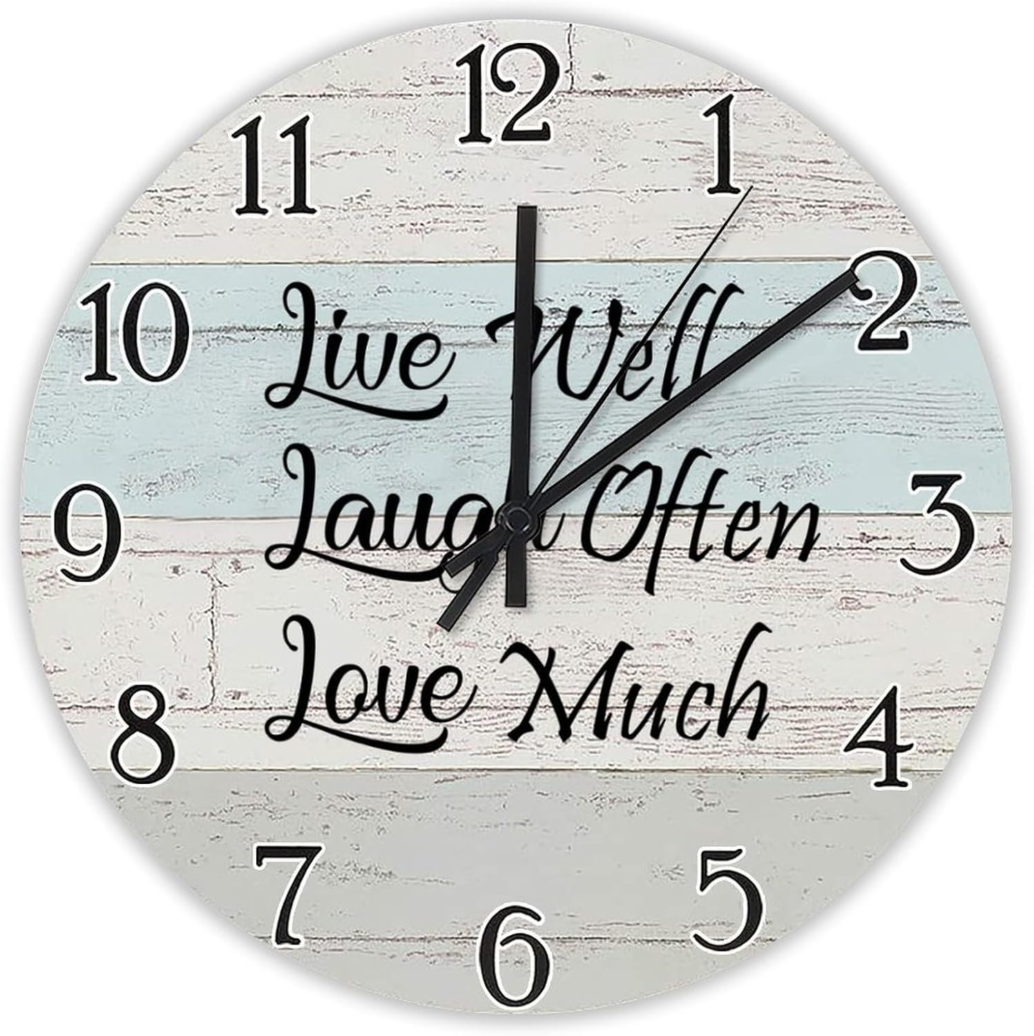 Wood Wall Clock Live Well Laugh Often Love Much Hanging Clocks Quotes Round Clock 15in Battery Operated Country Frameless Clocks for Living Room Bedroom Nursery Office