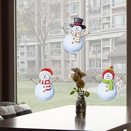Miniatura 4 de Adhesivos de Navidad para ventana, decoración de Navidad, muñeco de nieve, copo de nieve, decoración de ventana, calcomanías de pared familiares,