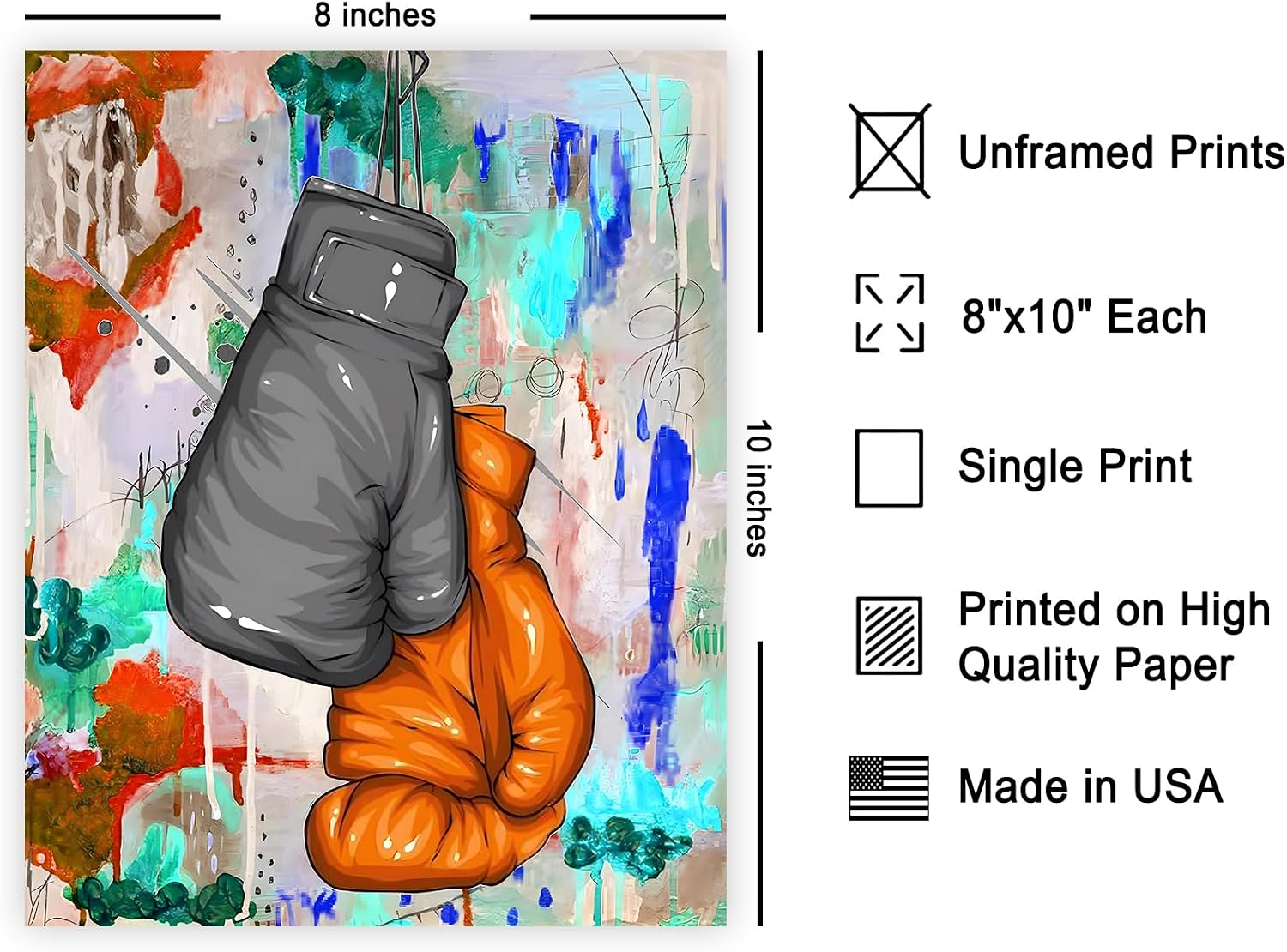 Poster Master Boxing Gloves Poster - Hanging Gloves Print - Abstract & Sports Art - Boxing & Graffiti Art - Colorful Bedroom or Living Room Wall Decor - 8x10 UNFRAMED Wall Art