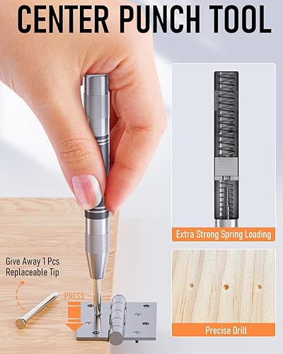 Miniatura 7 de Nicpro Juego de 11 lápices de carpintero con sacapuntas, lápices mecánicos de carpintero con 40 repuestos, punzón central automático y herramienta