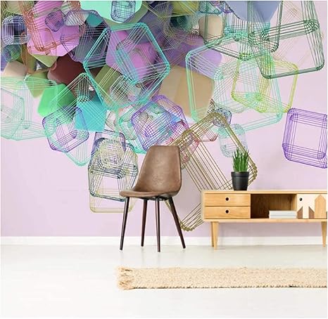 Amazon 取り外し可能な粘着性の壁紙 抽象的な幾何学的な正方形の線 家の装飾キッチンの壁紙のための大きな3d剥離と貼り付けの壁紙 壁紙