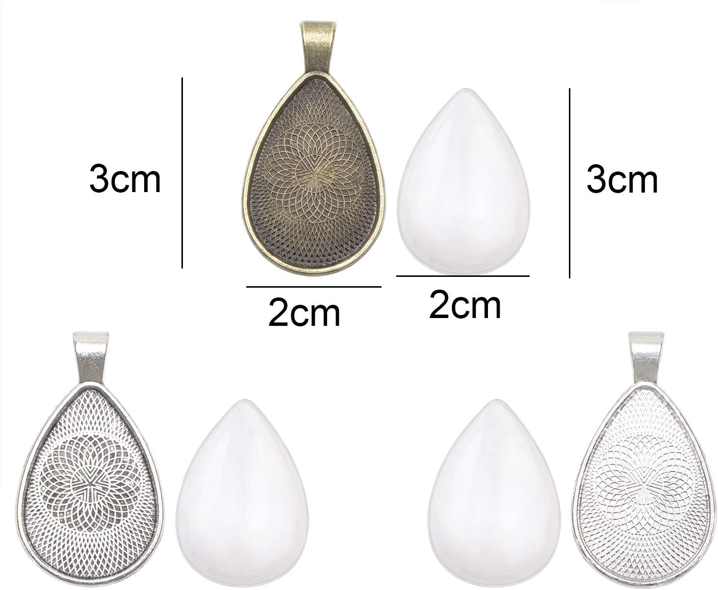 PENTA ANGEL 15Pcs 3 Colors Teardrop Bezel Pendant Trays Bezel Setting Trays with 15Pcs Clear Glass Dome Cabochon for DIY Craft Photo Jewelry Making (Teardrop-30Pcs) - Image 2