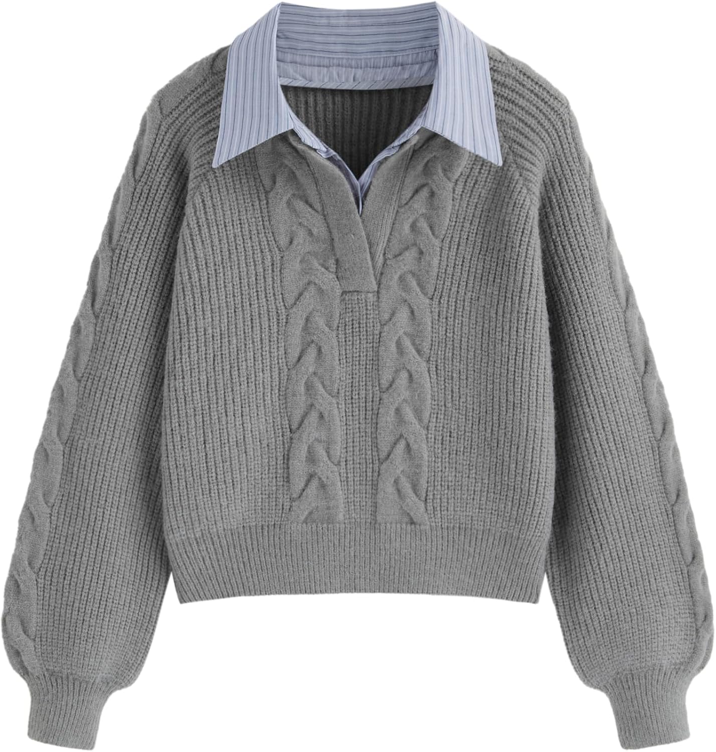 CIDER Cable Knit Sweater Women Crew Neck Two Tone Long Sleeve Knit Pullover Top Fashion Winter Sweaters