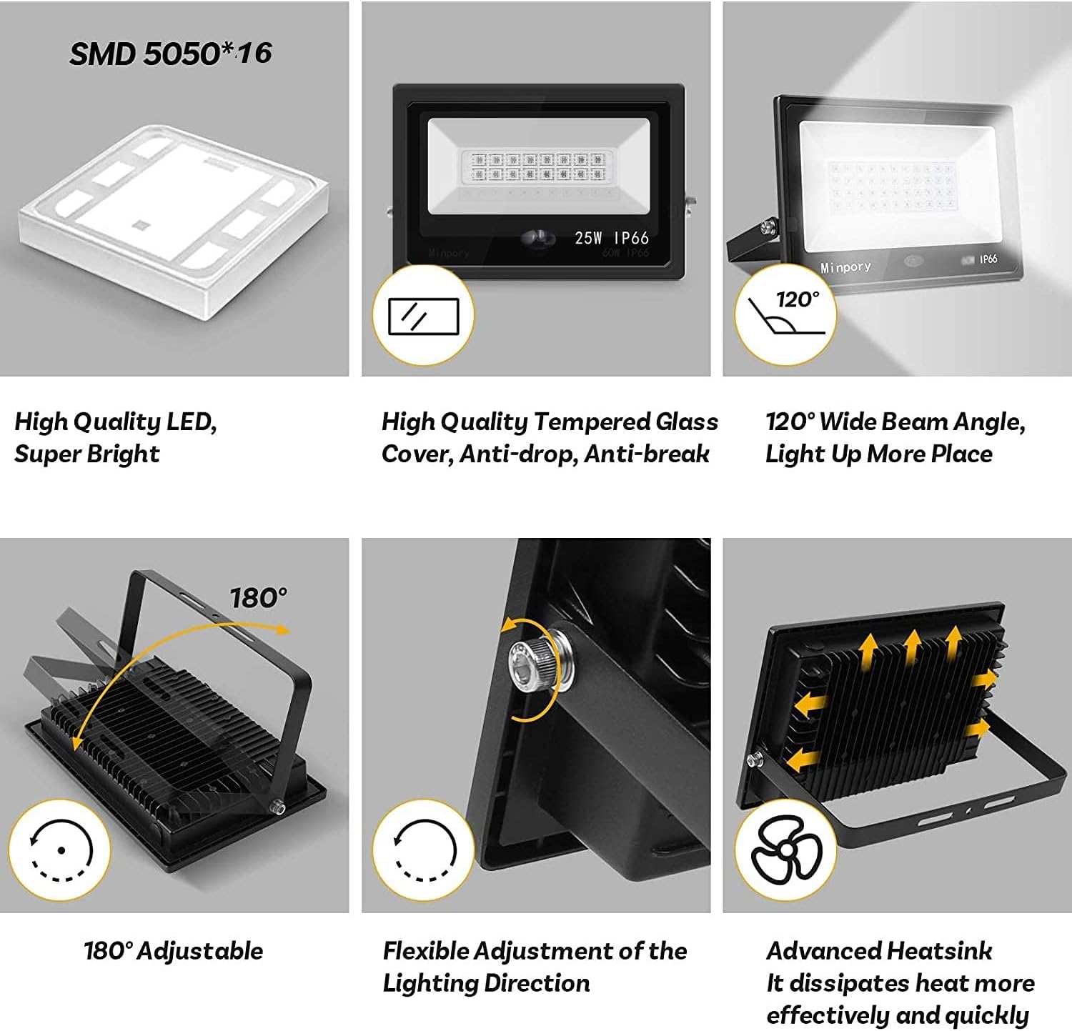 Best Seller Minpory LED RGB Flood Lights Outdoor with Remote Control, Dimmable Color Changing (25W/900LM) Stage Light Wall Washer Indoor, IP66 Waterproof Landscape Decoration for Garden Party Halloween, 4 Pack