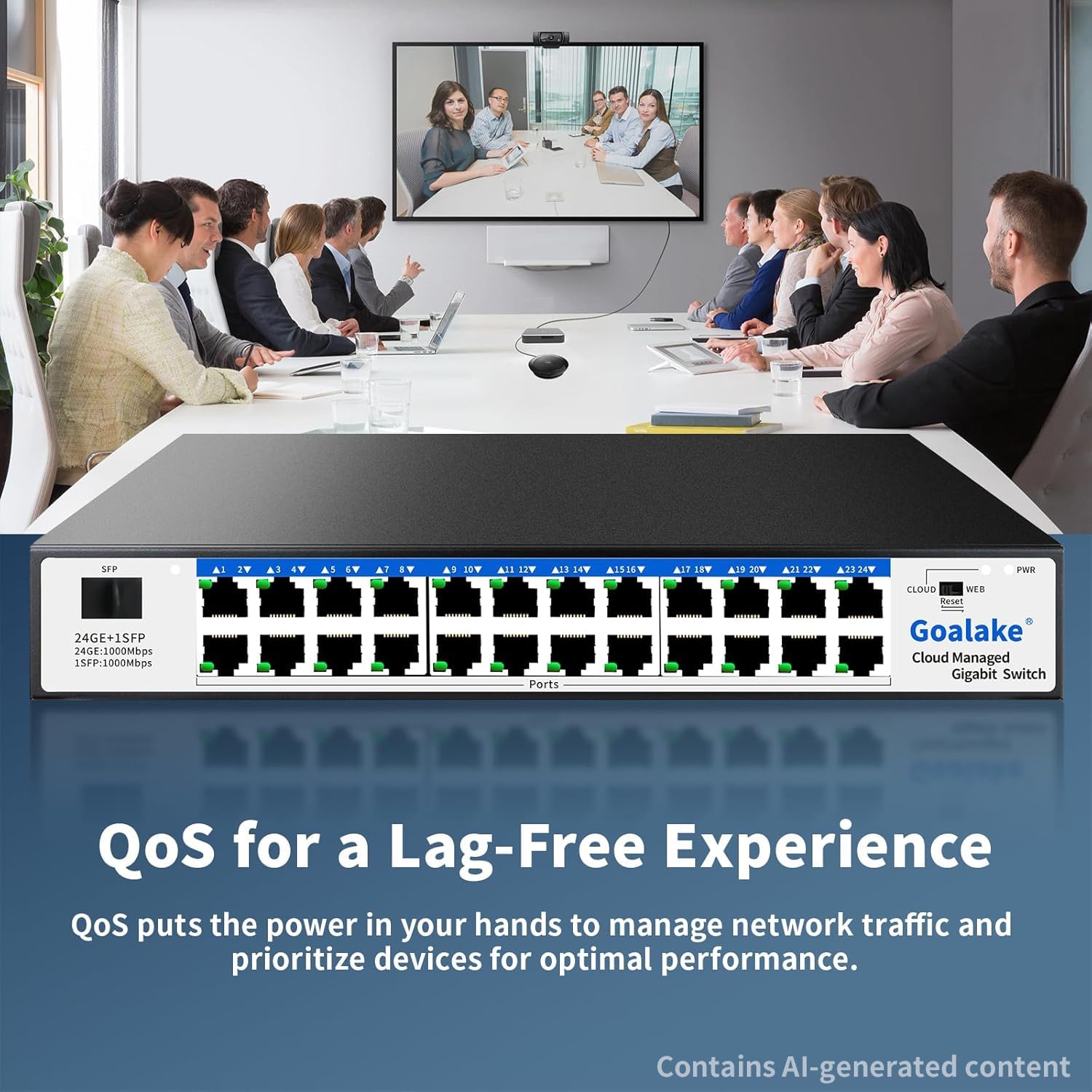 Easy Smart Managed Ethernet Switch, Switch Gigabit a 24 porte, hub di rete, splitter Ethernet, Plug & Play, design in metallo senza ventole, VLAN, snooping Qos e IGMP, montaggio su scrivania o a
