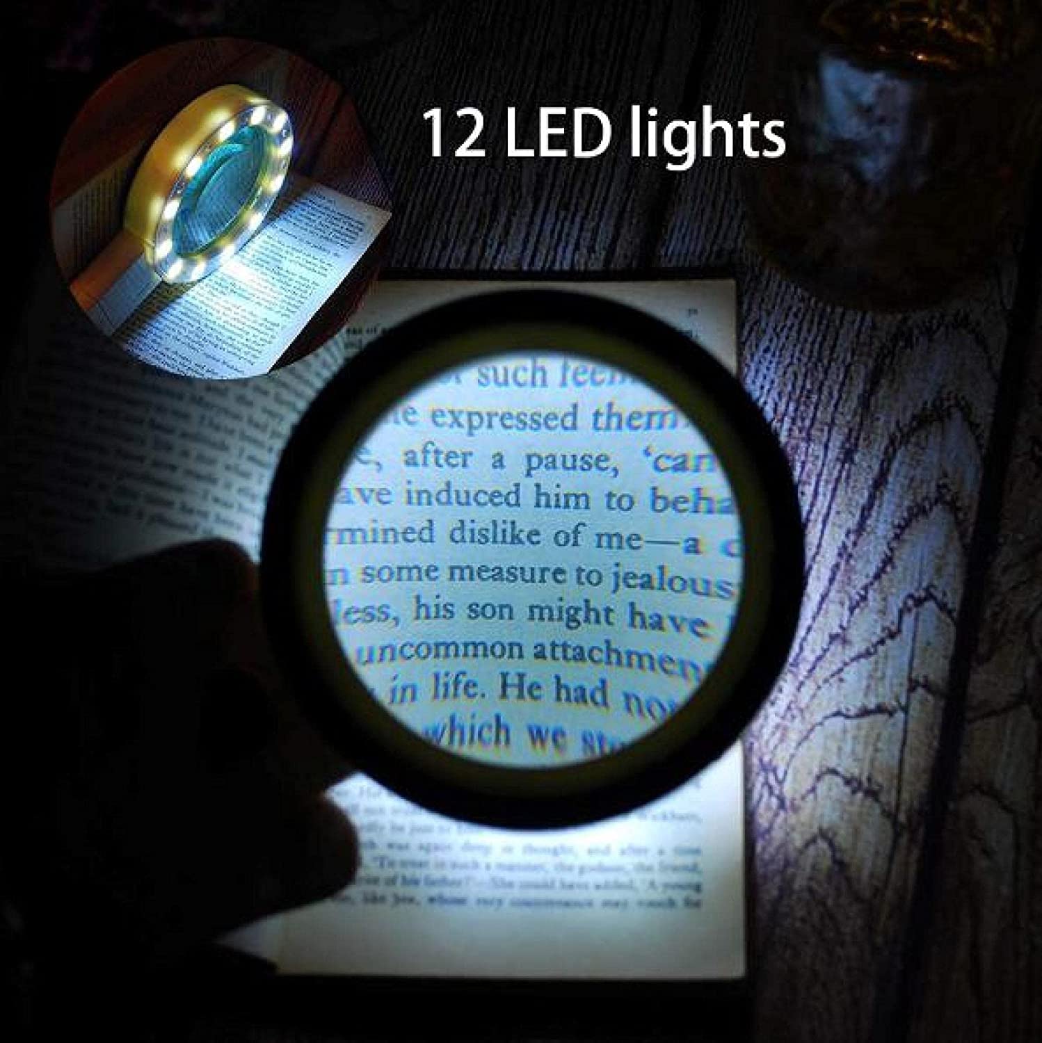 Bardzo duża ręczna lupa LED z 12 światłami - 112 mm z soczewką 5X - podświetlana lupa do czytania dla seniorów Czytanie, słabe widzenie, zwyrodnienie plamki żółtej, hobby i rękodzieło Uniwersalne