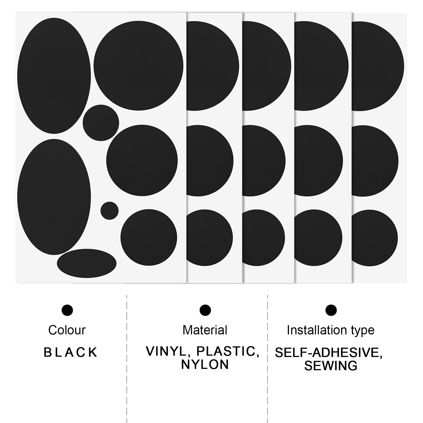 Lot De 8 Feuilles Autocollantes Imperméables Pour Réparation Doudoune - Patchs En Nylon Auto-adhésifs, Motifs Variés Noir