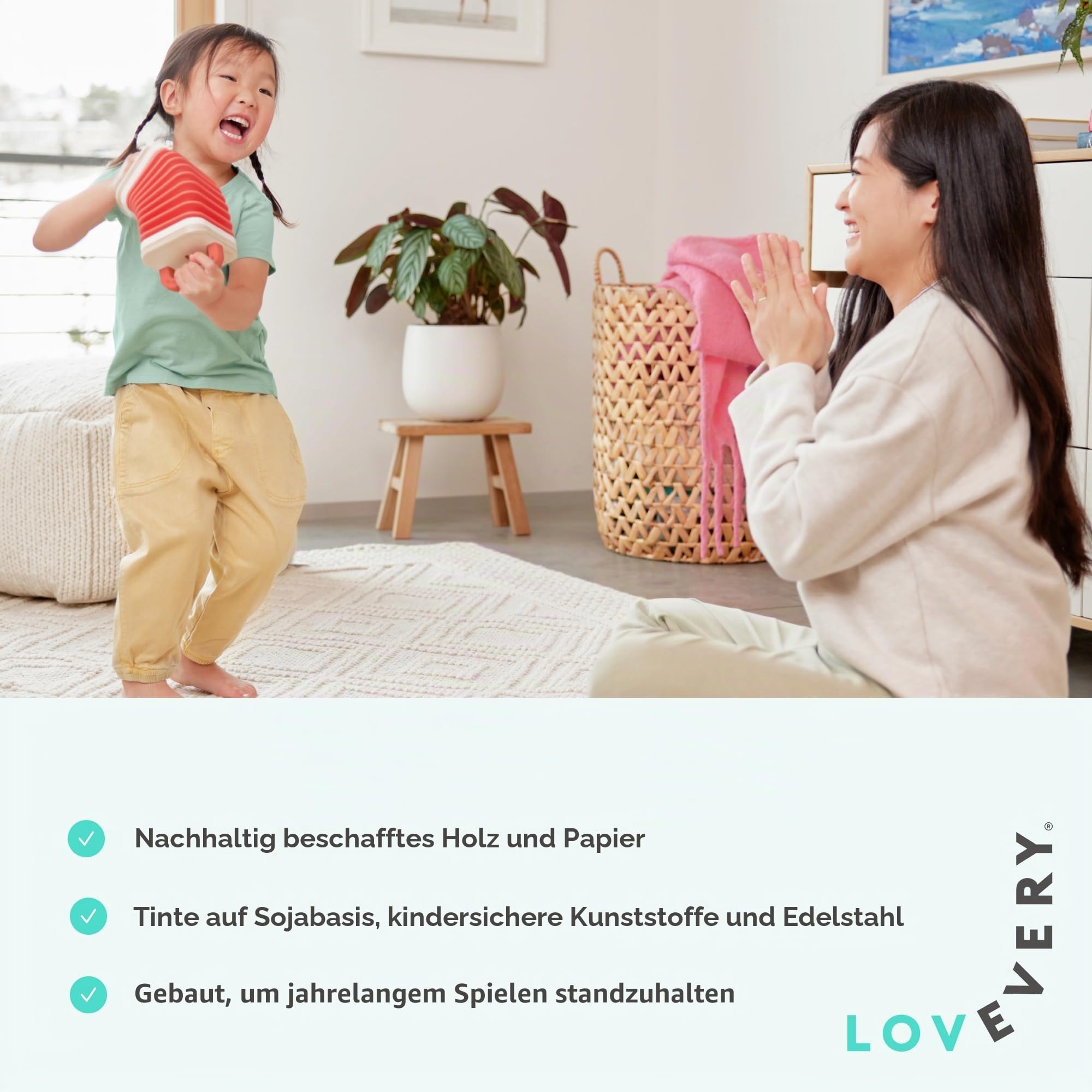 Lovevery The Music Set, Mehrfarbig/Meereswellen (Ocean Tides), Medium, 6 Musikinstrumente, Buch mit Rhythmen und Liedern