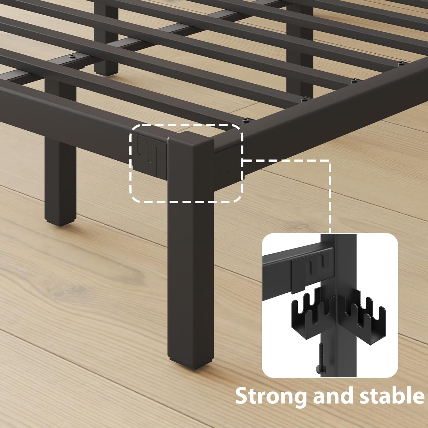 Queen Size Bed Frame, Metal Platform Bed Frame with Headboard, Large Under Bed Storage, Strong Metal Slats Support, No Box Spring Needed, Easy Assembly, Black - Image 6