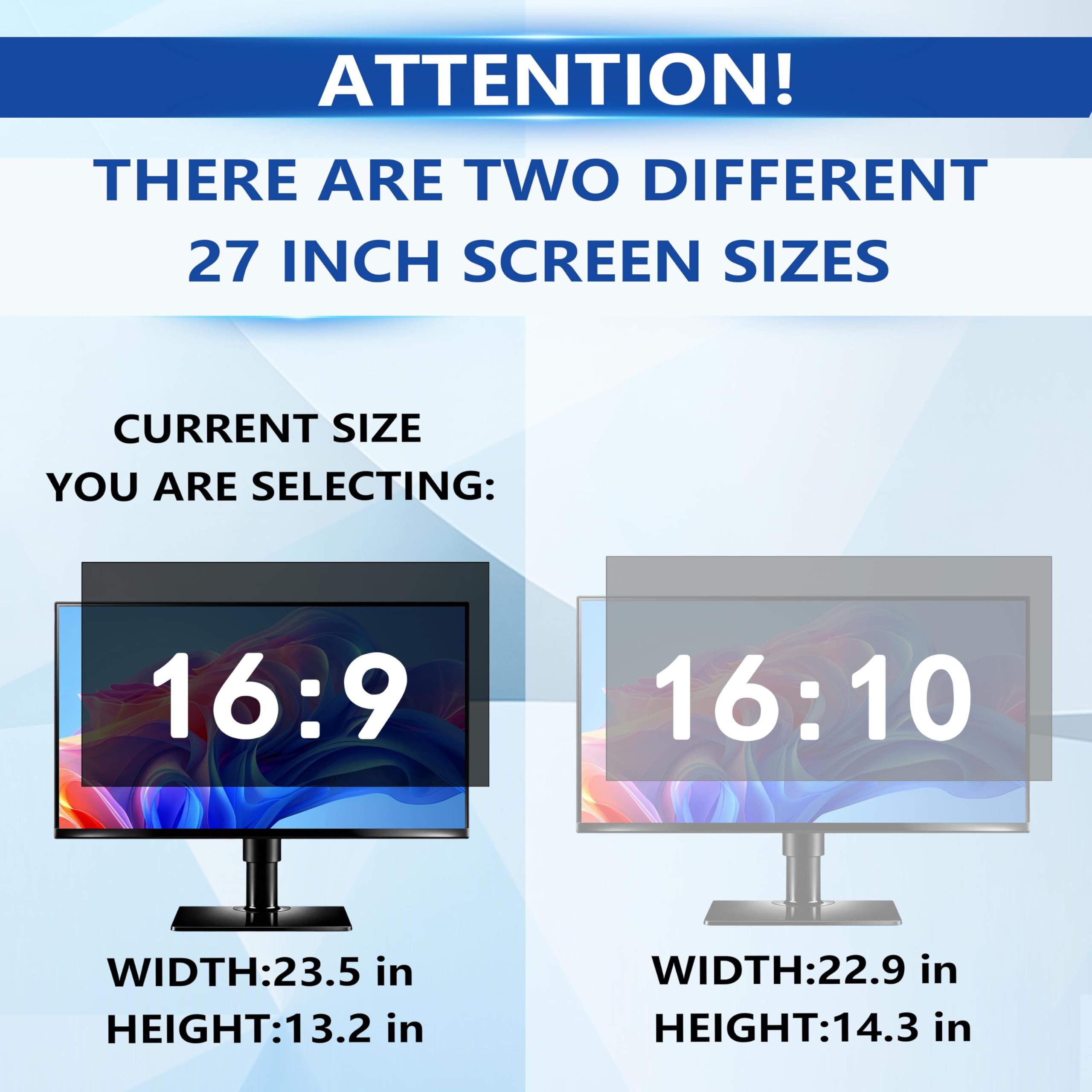 Protector de pantalla de 27 pulgadas para monitor de 16:9 (59,8 x 33,7 cm) | Filtro de privacidad para monitor de ordenador extraíble de 27 pulgadas con protección antideslumbrante y bloque de luz azul