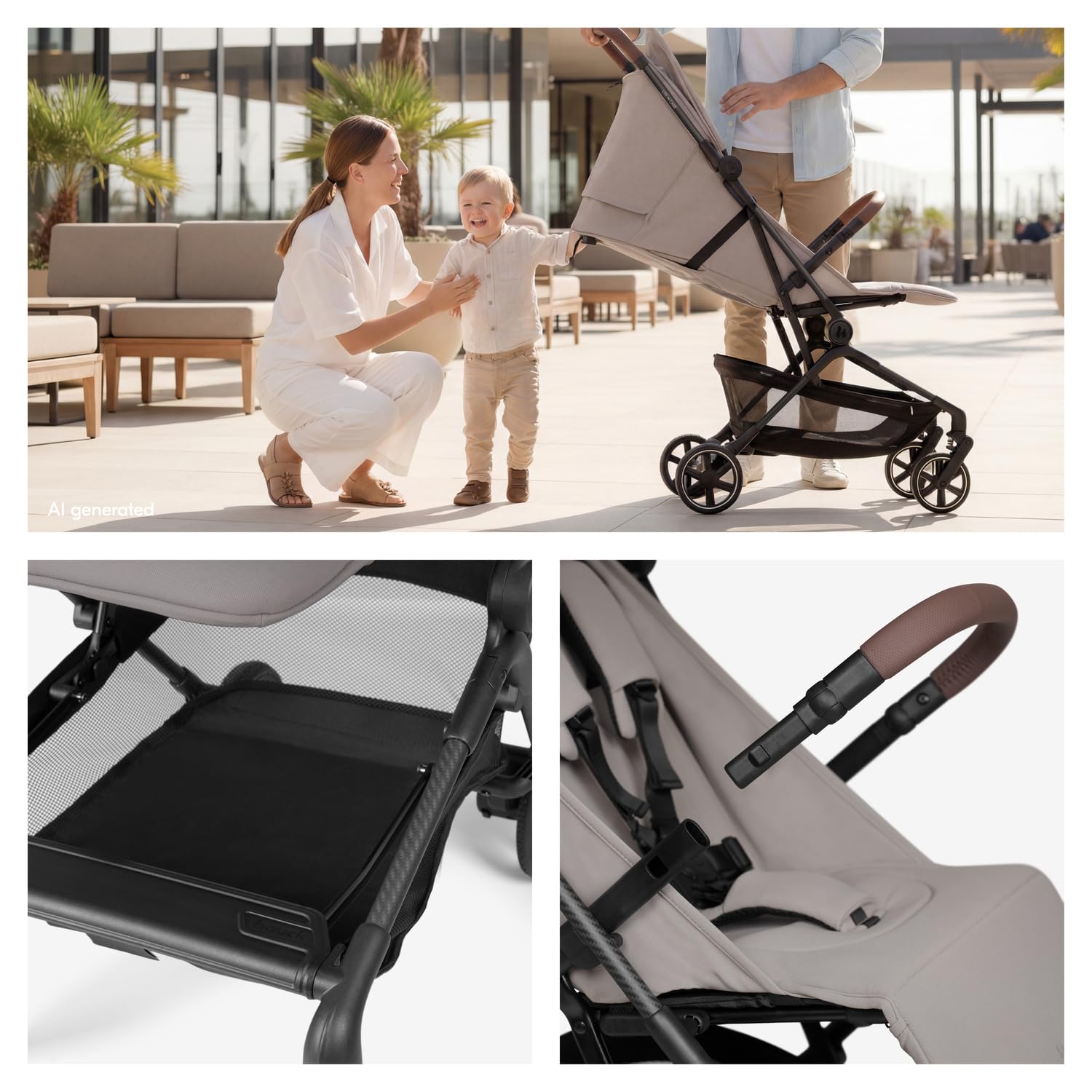 hauck Lite N Care Passeggino Ultraleggero 5,5 kg in Carbonio, Premiato German Design Award 2025 & Innovation Award 2025, Pieghevole Compatto IATA, UPF 50+, Schienale Reclinabile - Sandy Taupe | German Design Award 2026, bagaglio a mano, chiusura una mano