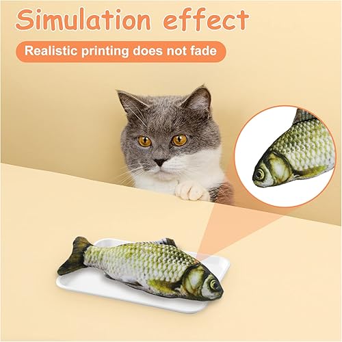 Miniatura 4 de Andiker Juguetes interactivos para gatos (3 unidades), juguetes rellenos de algodón con forma de pez para gatos de interior, juego de juguetes para