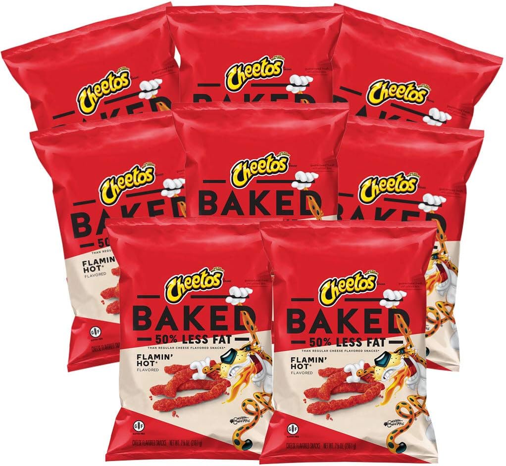 CHEETOS Baked Crunchy Flamin' Hot Cheese Flavored Snacks, 1.5 ounce bags (Pack of 8)
