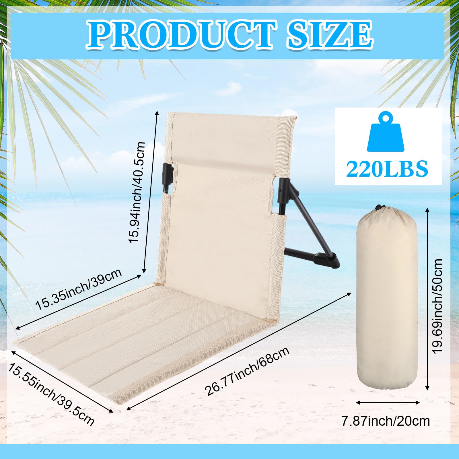 Karenhi 4 Pcs Foldable Pool Chairs Portable Poolside Chairs for Edge of Pool Provides Back Support with Carry Bag Foldable Seat for Poolside Beach Camping Picnic Lawn(Beige)