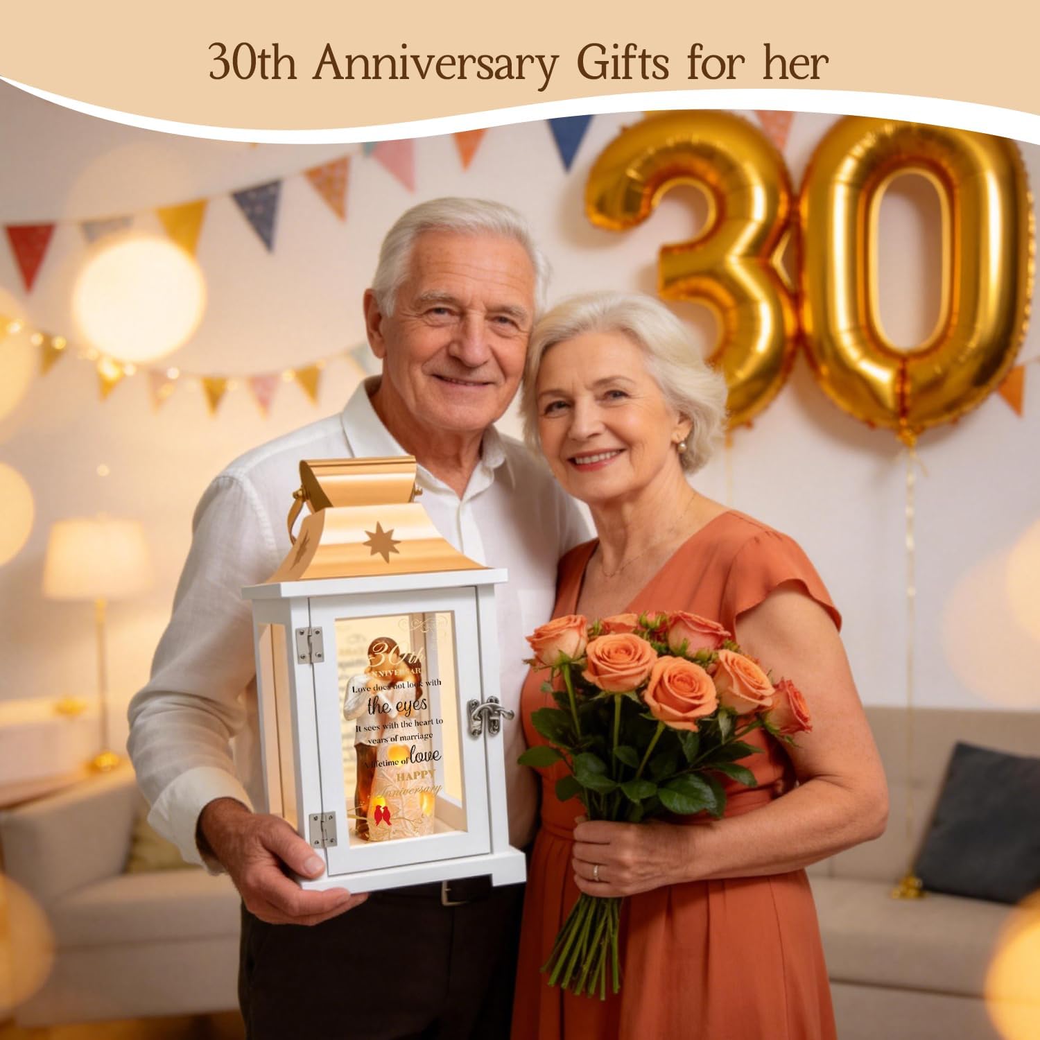 30th Anniversary Wedding Gifts for Couple, Wife, Husband, Parents 30th Wedding Anniversary Husband and Wife Figurine Lantern Pearl 30 Years of Marriage for Couple, Wife Her