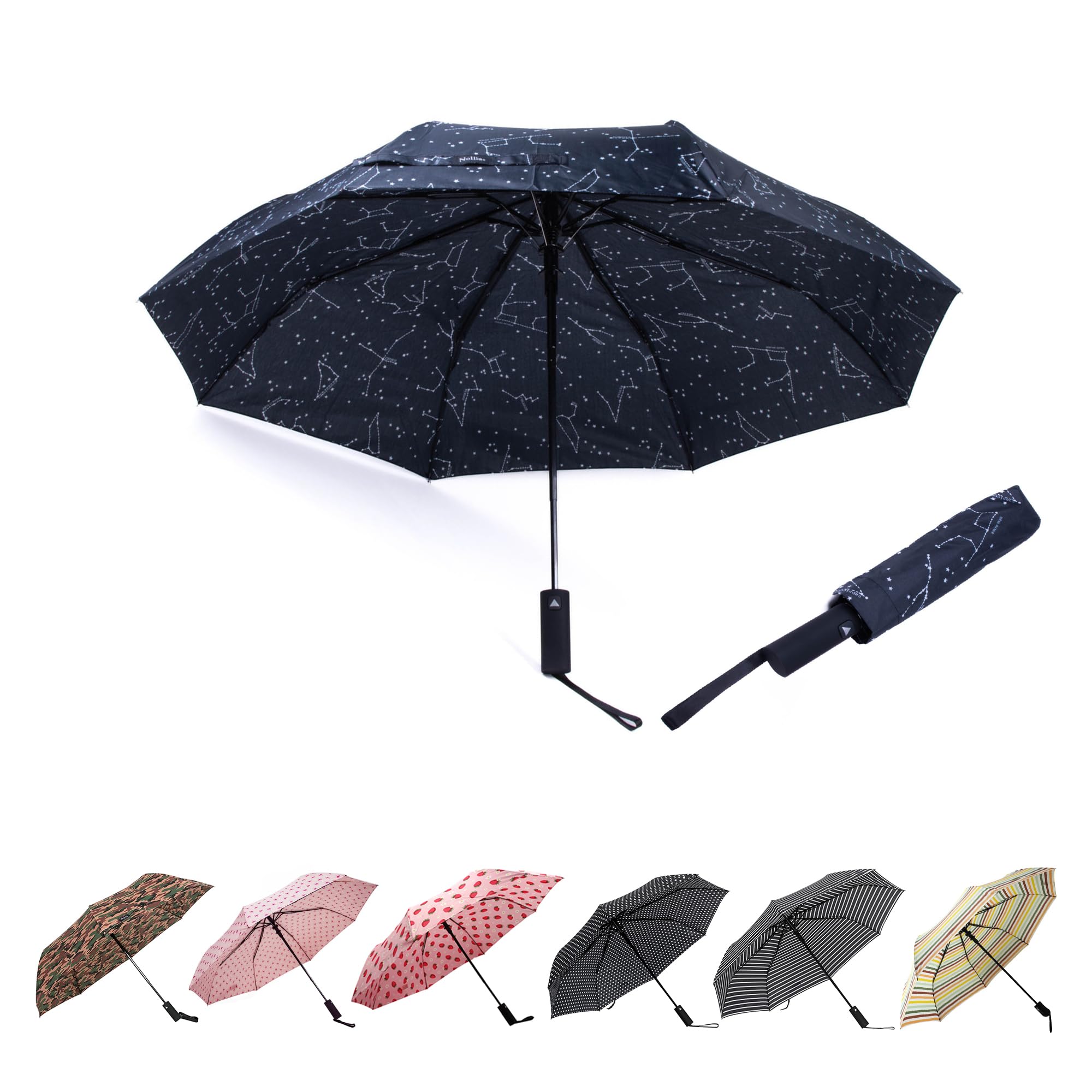 Nollia Windproof Automatic Travel Umbrella, Compact Portable with Reinforced Ribs for Sun & Rain