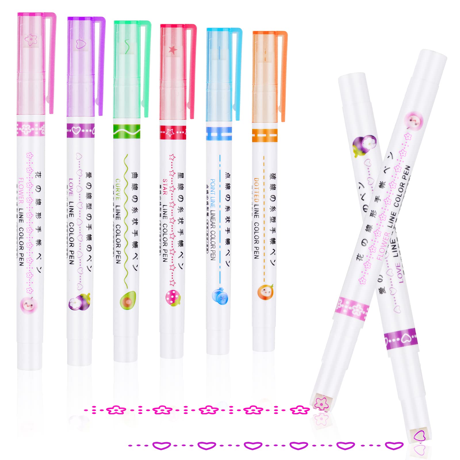 Photo 1 of AUAUY Curve Highlighter Pen Set, 12PCS Flownwing Curve Pens Highlighters Markers with 6 Different Curve Shapes, Colored Curve Pens Craft Pens for Note Taking Scrapbook Journaling Supplies Single Tip Markers-12PCS