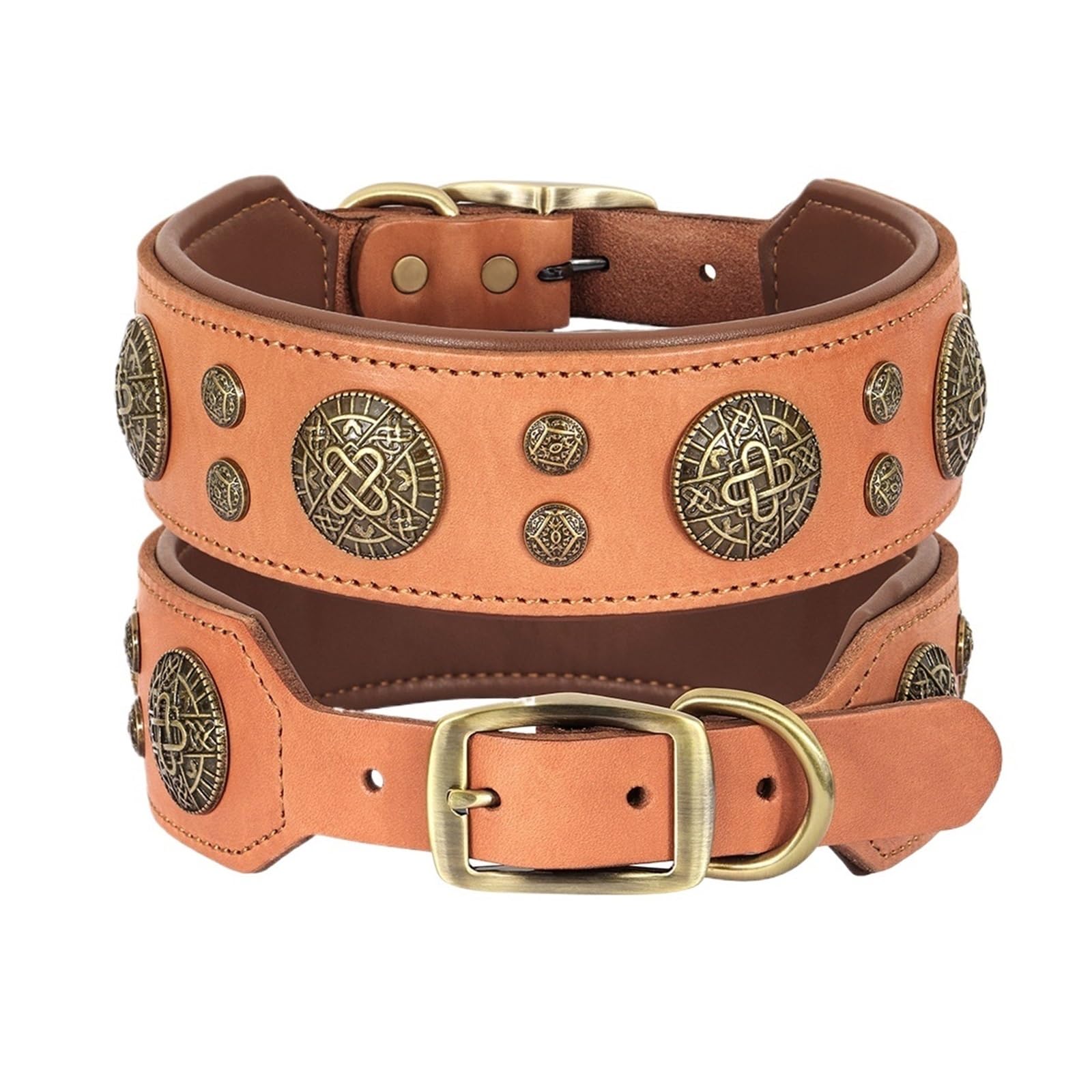 Collier chien clouté à pointes cuir marron taille L réglable
