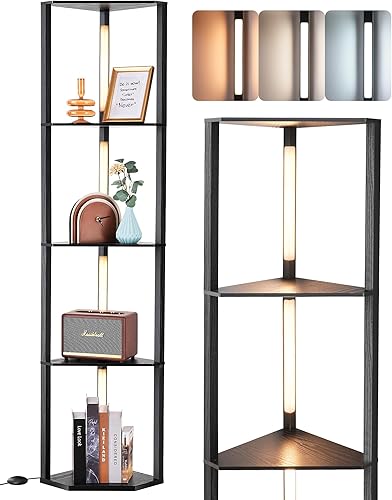 Miniatura 8 de EDISHINE Estante de exhibición de esquina de 64 pulgadas con luz, lámpara de pie moderna de esquina con estantes, 3CCT, lámpara de pie regulable sin