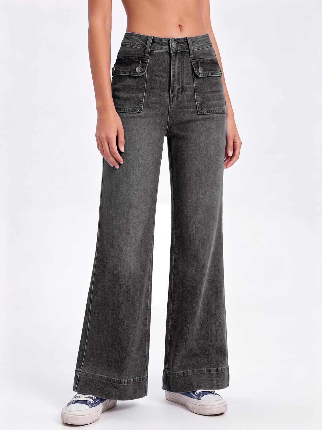 EMMIOL Women's 2026 Wide Leg Jeans Distress Mid Waist Stretchy Denim Pants Y2K Trousers Clothing