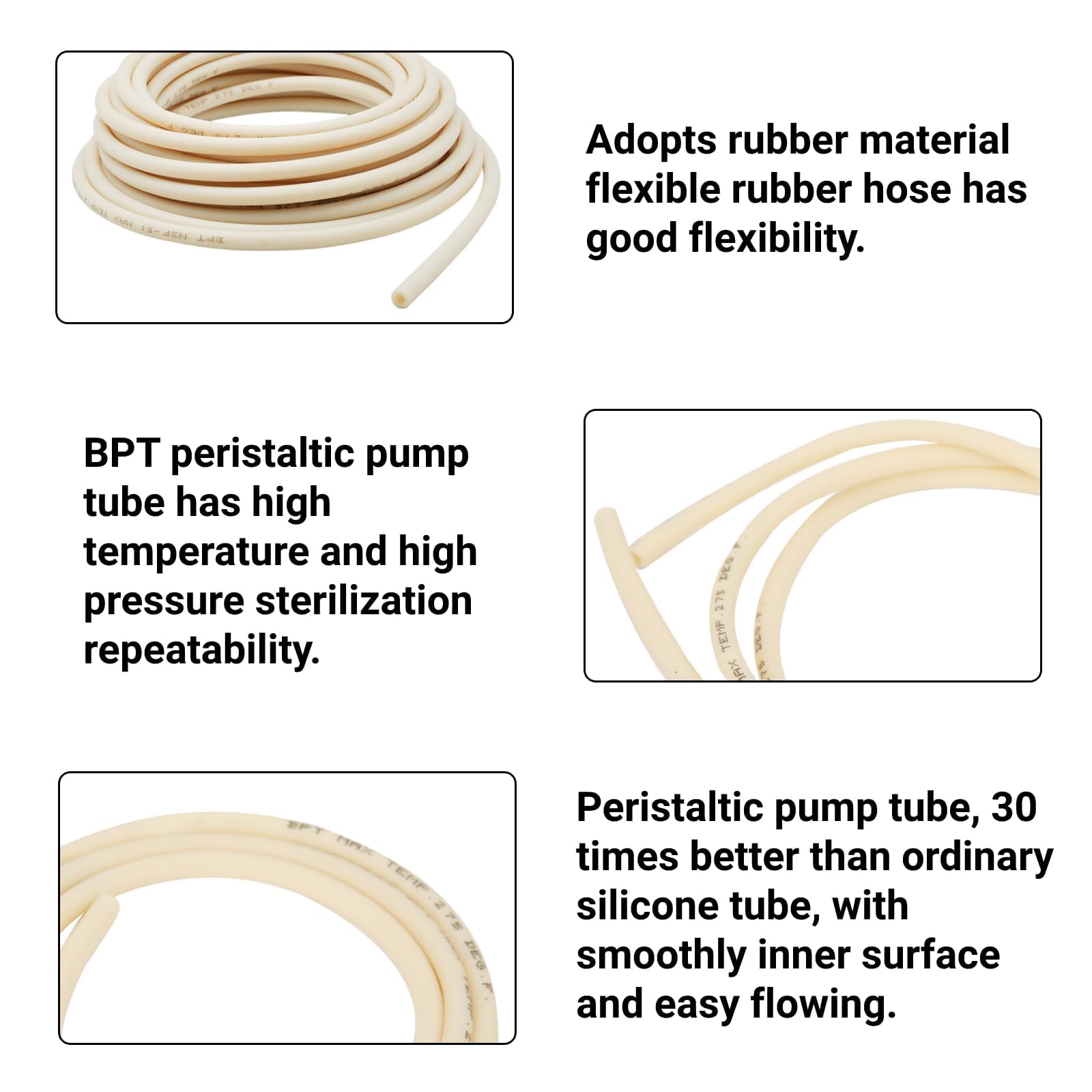 Tubo de Bomba Peristáltica BPT de 4x6 mm (1 Metro), de Goma, Resistente a Altas Temperaturas (-60°F a 275°F), para Aplicaciones de Laboratorio y Biomédicas