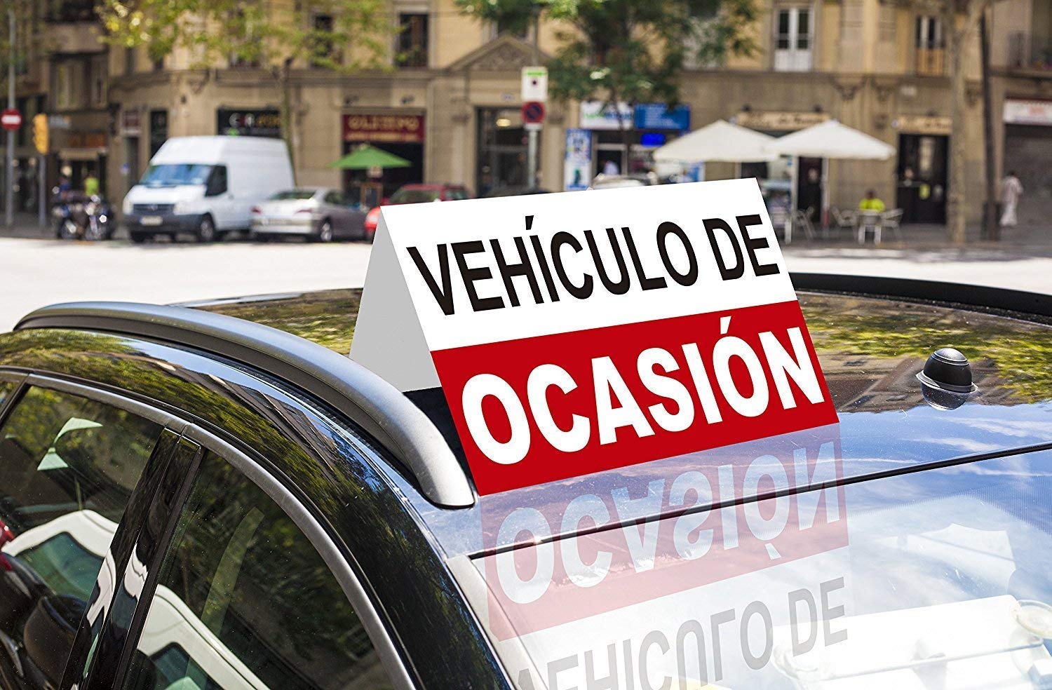 Cartel Coche en Ocasión 60x25cm | Rótulo Fabricado en Polipropileno con 3 Hendidos y 2 Tiras de Iman para el Techo | Rotulo Coche en Ocasión Resistente a la Intempérie
