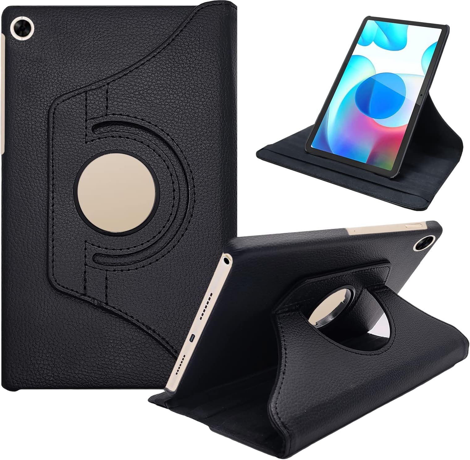 CEDO Realme Pad (10.4 inch) Flip Cover | Leather Finish | 360 Degree Rotate Back Cover | Shockproof Back Cover Case for Realme Pad (10.4 inch) (Black)