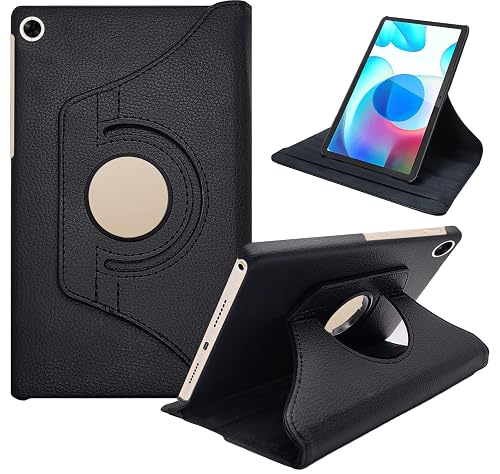 CEDO Realme Pad (10.4 inch) Flip Cover | Leather Finish | 360 Degree Rotate Back Cover | Shockproof Back Cover Case for Realme Pad (10.4 inch) (Black)