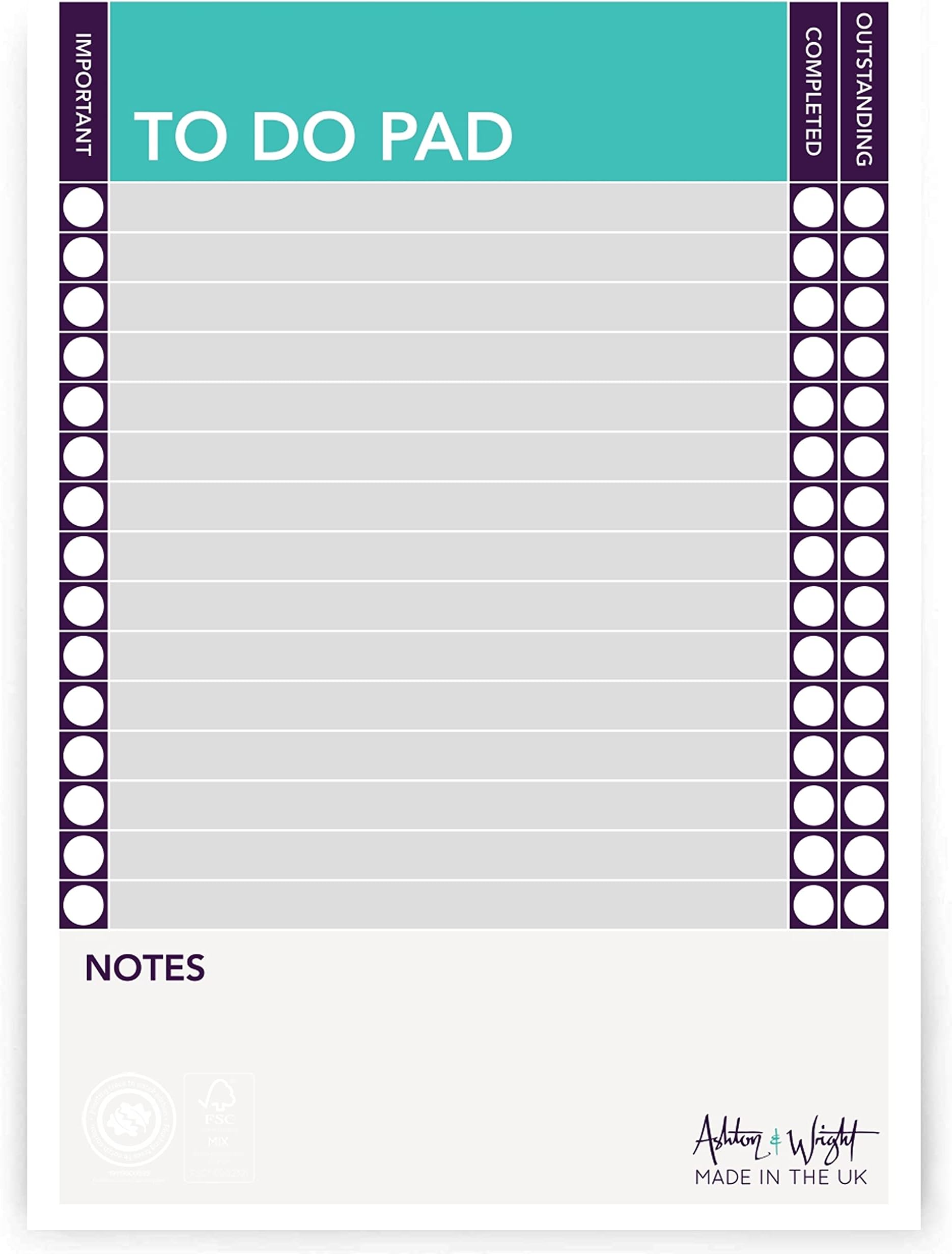 Ashton and Wright A5 to Do List Pad/Daily Schedule Planner/Desk Pad 60 Sheets 80gsm Made