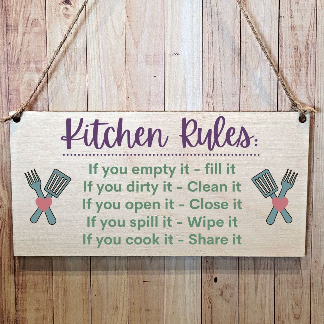 Second Ave Gift Company Earth Tones Second Ave Funny Joke Kitchen Rules Wooden Hanging Gift Rectangle Sign Plaque