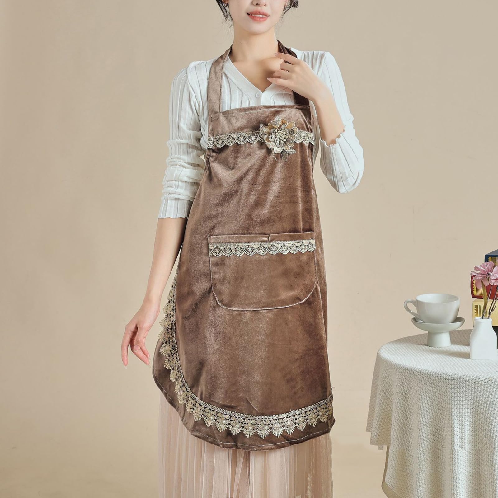 2pcs Delantal De Cocina Estilo Japonés Baberos Suave Delantal De Mujer para Cocinando Repostería Floristería Jardinería Brown,One Size