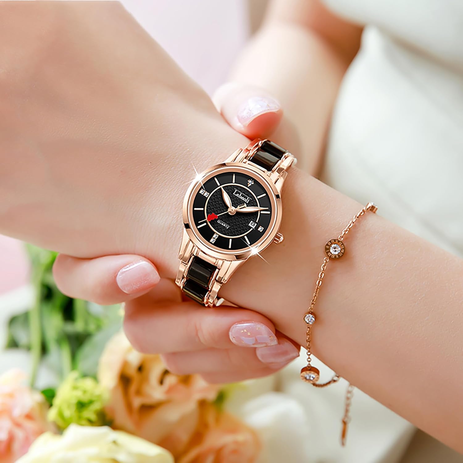 Fashion Rdzogs Chen Womens Watch Elegant Versatile Dress Watch Waterproof Stainless Steel Case and Band Quartz Wrist Watch for Women, Black - Image 2