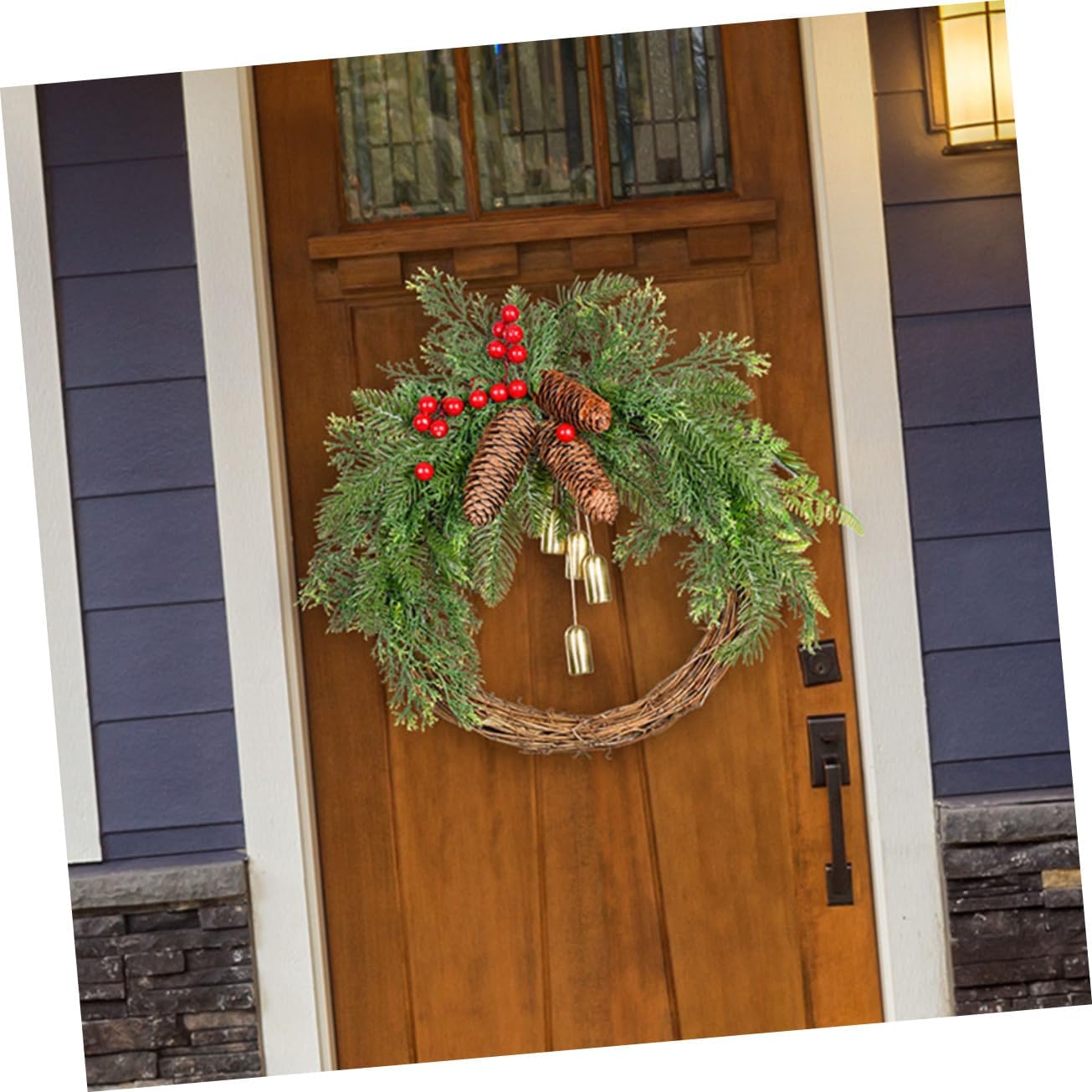 ORFOFE Lifelike Christmas Bell Garland Wreath Decor Realistic Berries for Holiday and Home Wall Hanging for Front Door Porch and Festive Gatherings