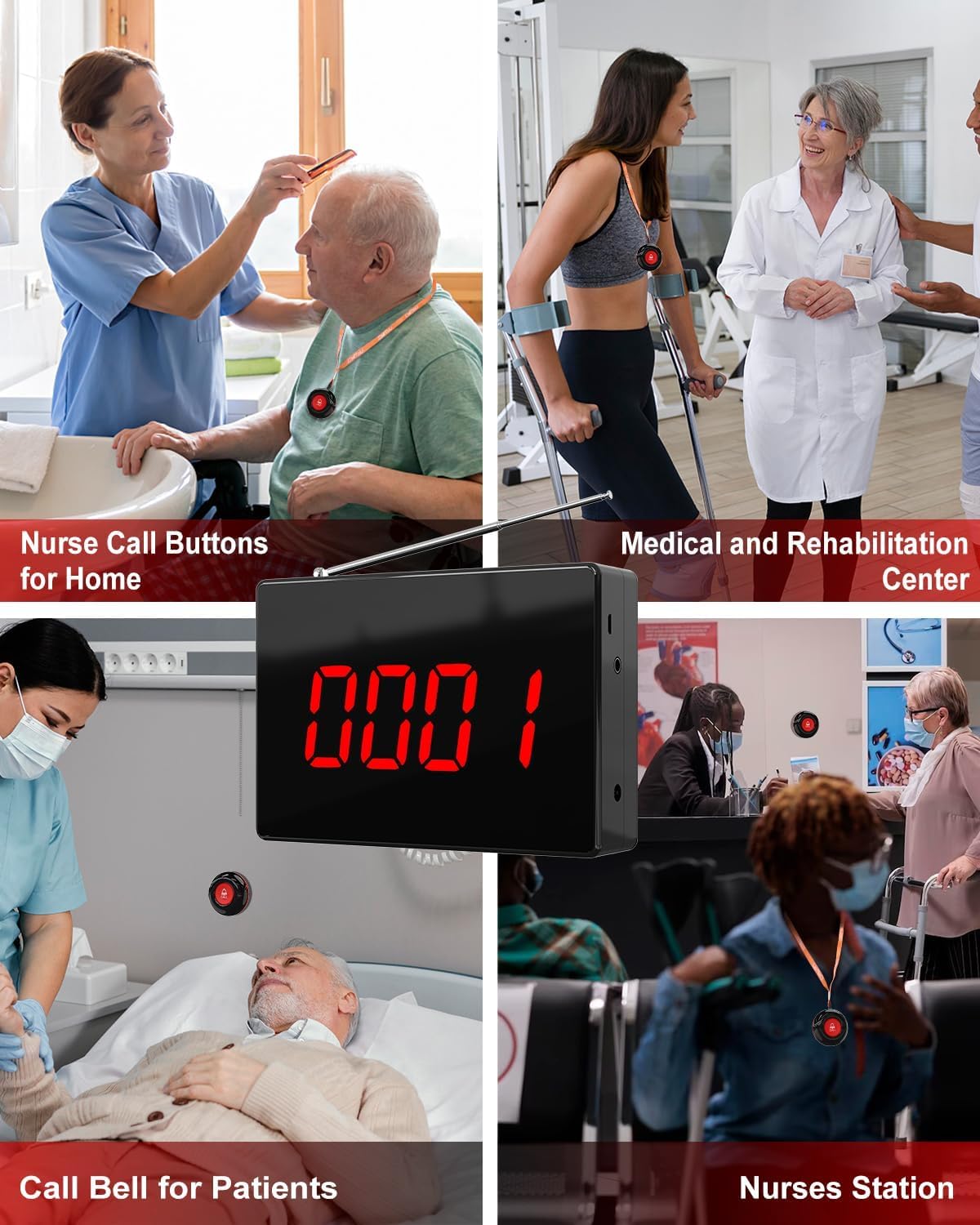 CallToU Sistema di chiamata senza fili, sistema di ricerca paziente con 10 pulsanti di chiamata impermeabili e 1 ricevitore di visualizzazione per ristorante, clinica, infermieristica, assistenza