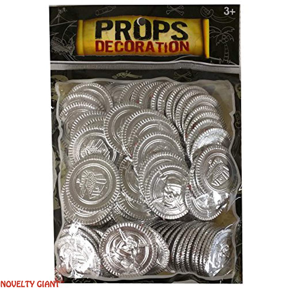 Silver Plastic Novelty Pirate Fake Coins Doubloons