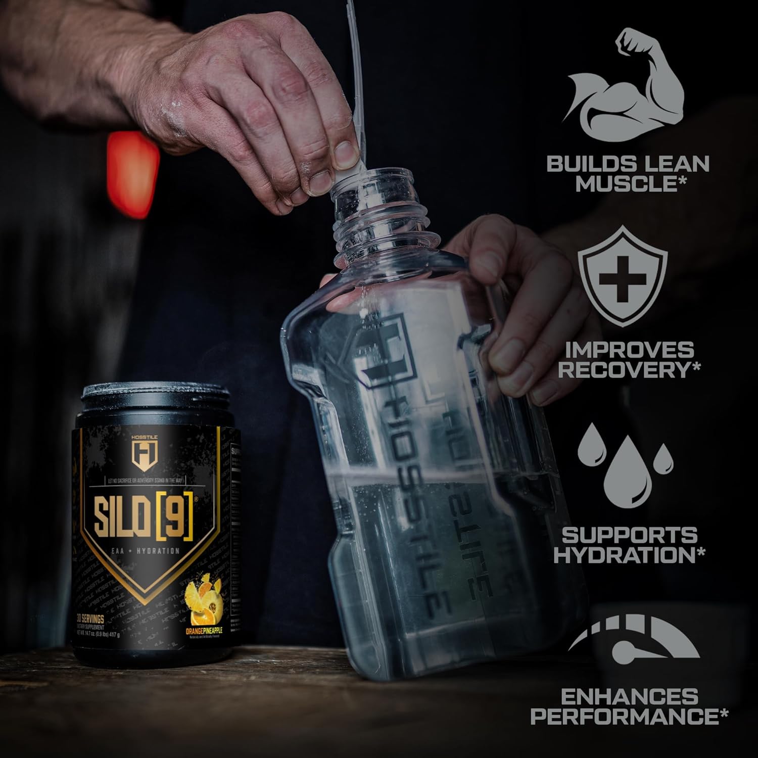 HOSSTILE SILO[9] EAA + Hydration Powder – Essential Amino Acids with Electrolytes, EAA BCAA Intra Workout Powder & Post Workout Recovery, Orange Pineapple, 30 Servings - Image 5