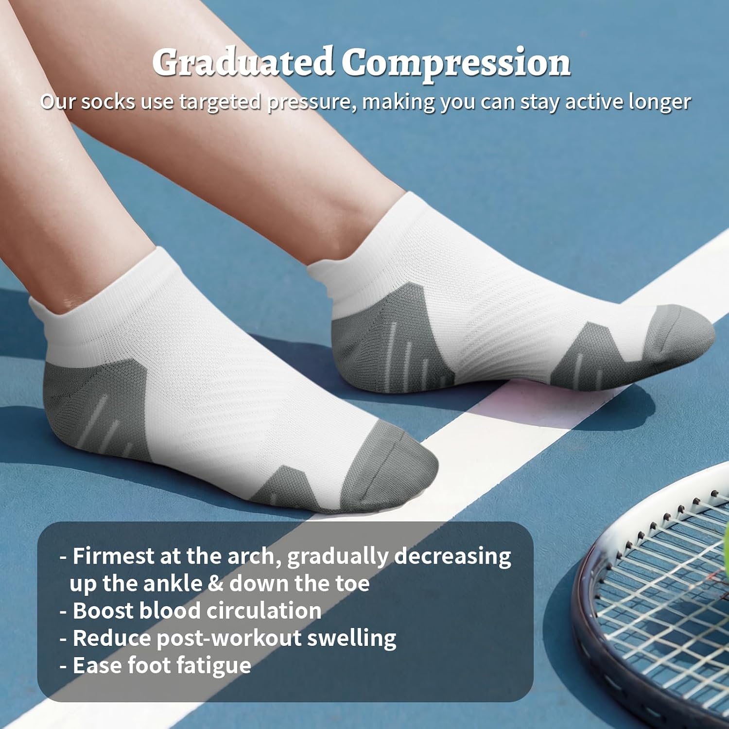 PAPLUS 6 Pairs Ankle Compression Socks for Women, Cushioned Running Socks with Arch Support, Low Cut, Targeted Compression