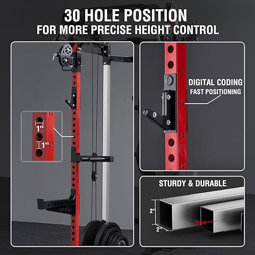 Miniatura 5 de Mikolo - Jaula de potencia, estación de potencia de 2000 libras con sistema independiente de doble polea, máquina de entrenamiento multifunción para
