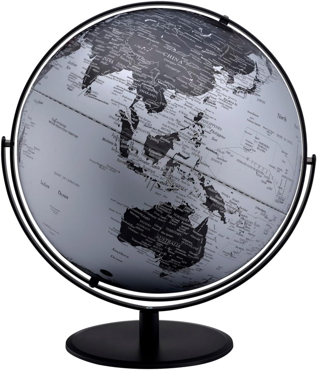 20.5" Tall-Black and Silver Globe with 3D Mountain Landscape