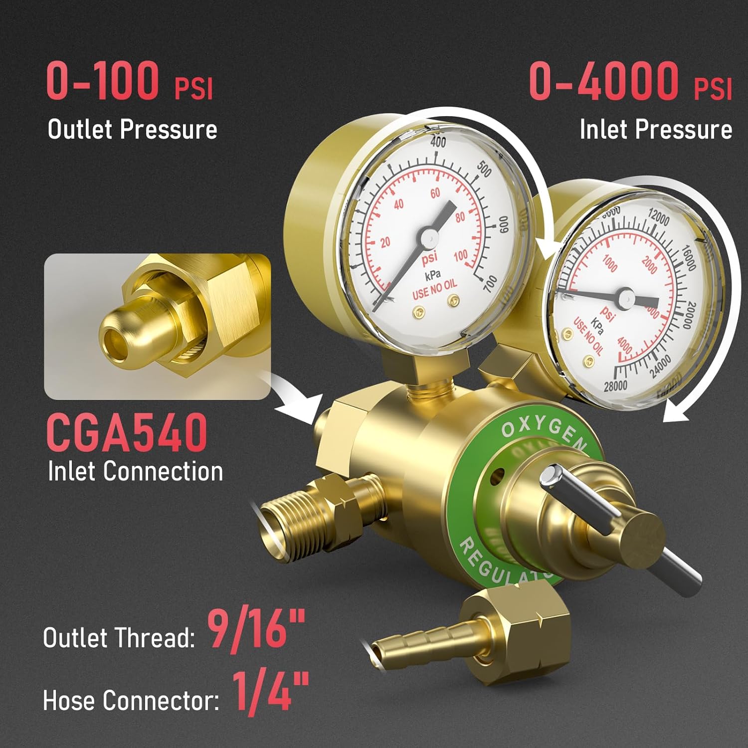 Régulateur Acétylène & Oxygène YESWELDER Avec Poignée En T – Connexion CGA540 & CGA200