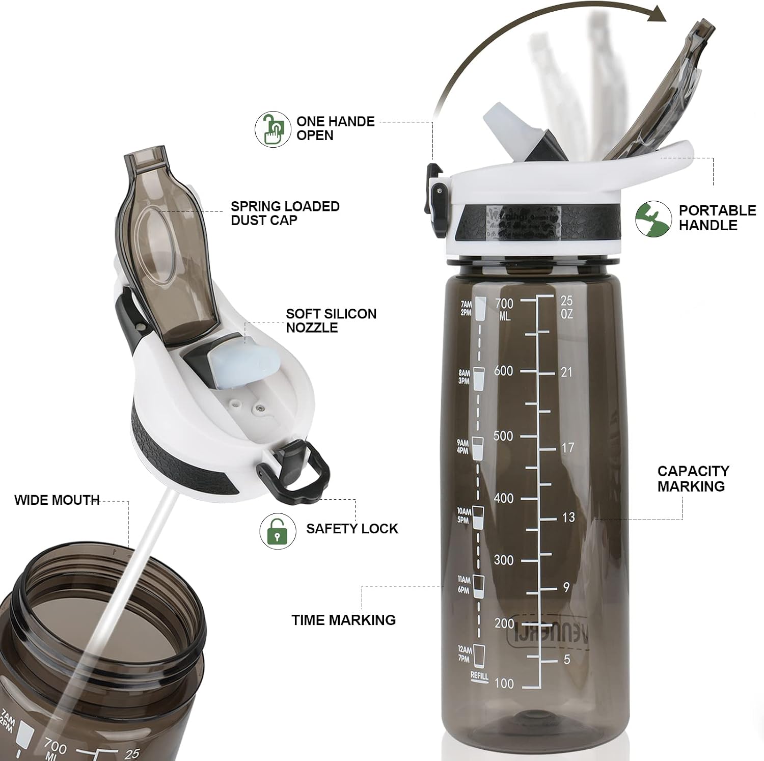 Water Bottle, 800 ML Water Bottle with Straw Leak-proof, Dust-proof, BPA-free, Tritan - Image 3