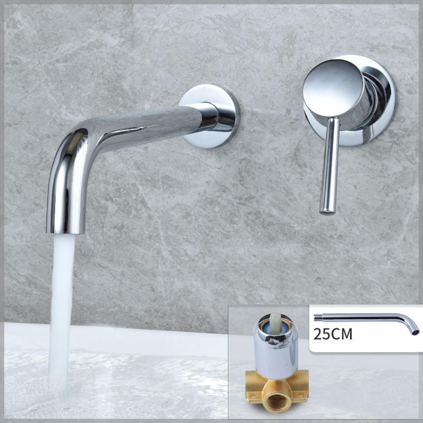 Grifos Monomando para Lavabo Grifo de latón Cromado Pared 20 cm Cocina y baño con Estilo diseño Moderno.