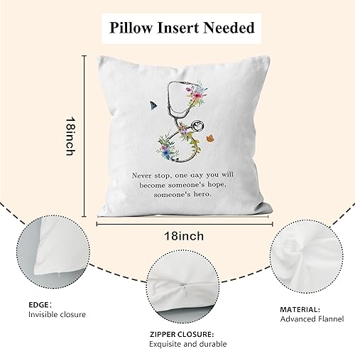 Miniatura 6 de Future Nurse Doctor Gifts - Fundas de almohada de 18 x 18 pulgadas, regalos de agradecimiento para enfermera, estetoscopio floral, fundas de